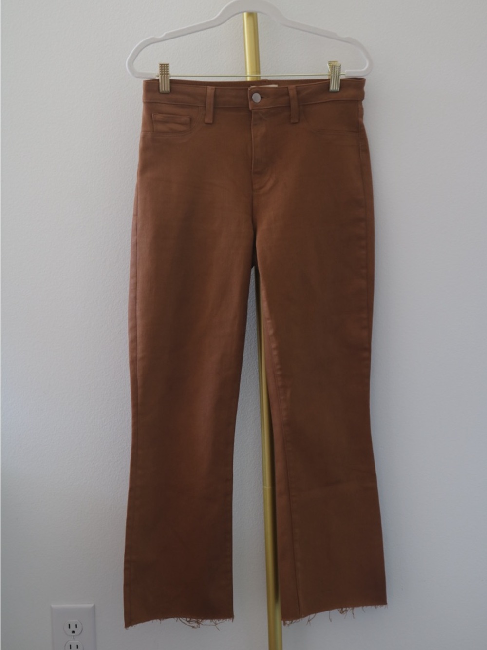 L’AGENCE Kendra High Rise Flare Cropped Jean in Java Coated Size 29